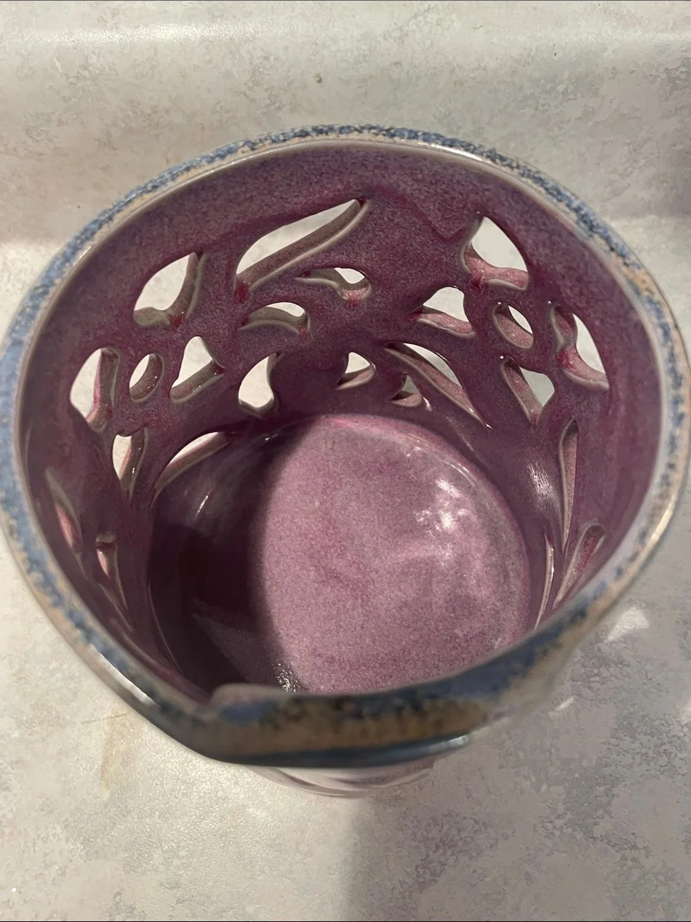 Bay Pottery Handcrafted Purple Luminary with Cutout Design